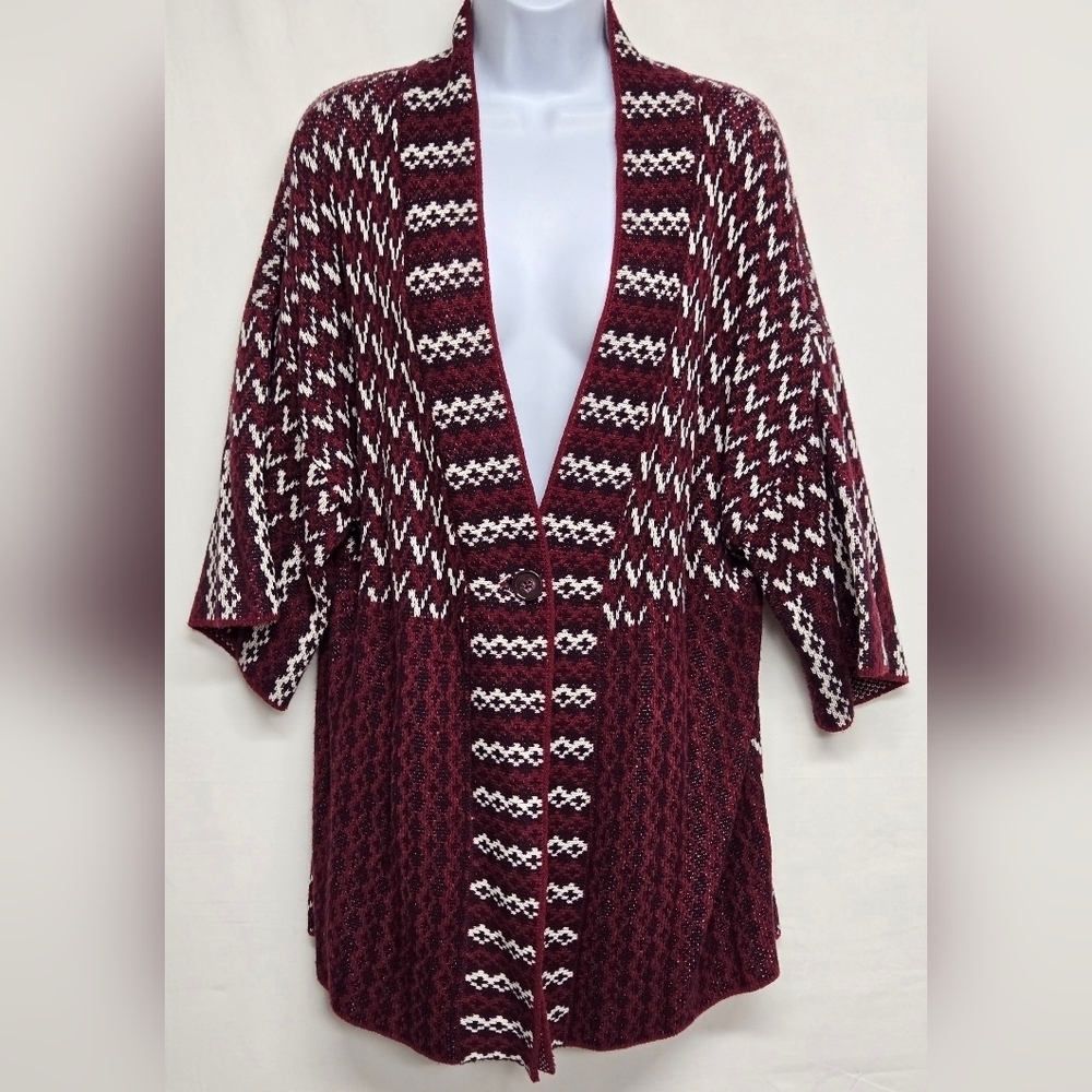 Style & Company M Cardigan Wide Short Sleeve One Button Cloaure Longer Length